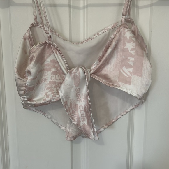 Pacsun Pink and White Graphic Tank Crop Top size small tye back - Picture 3 of 8
